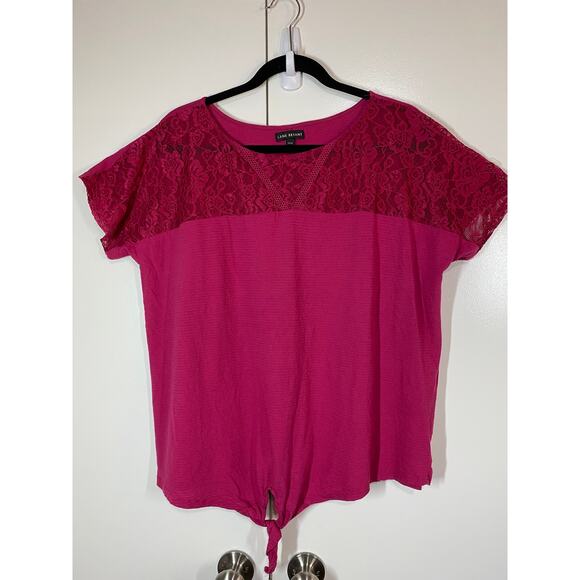 Lane Bryant Fuchsia Floral Lace Detail Cap Sleeve Cotton Top Size 14/16 - Picture 6 of 8